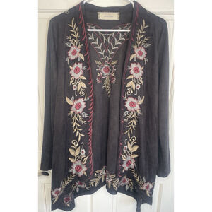 Sweet Jane Women's Floral Embroidered Open Front Cardigan Sz M Boho Hippie Artsy